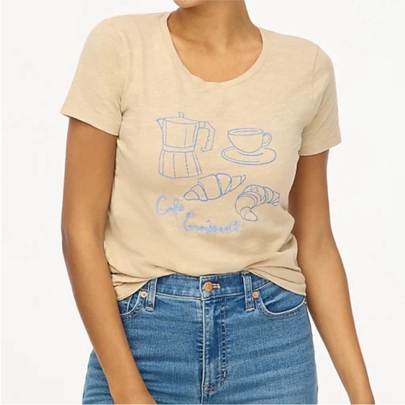 J. CREW Artist Series Graphic Tee with Blue Cafe Design - Picture 1 of 10